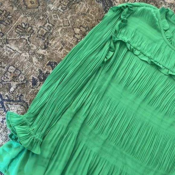 Ted Baker London Airlie Pleated Smocking High Neck Crepe Ruffled Blouse Large - Picture 8 of 11